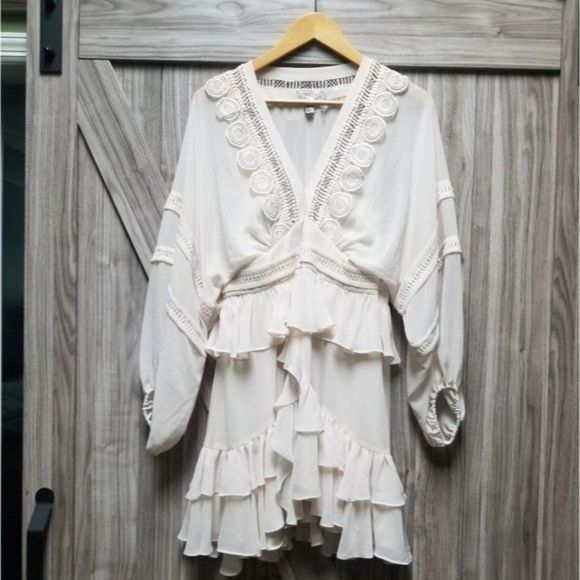 Shona Joy Rafaella Plunge-Neck Long-Sleeve Frill Sheer Mini Dress - Picture 9 of 16